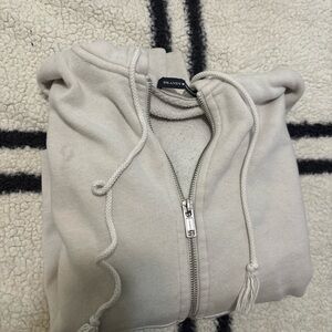 Brandy Melville Off-White Zip Hoodie with Drawstrings